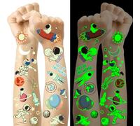 Astronauta espacio niños tatuaje, 12 hojas luminosas tatuajes infantiles espaciales, regalos de cumpleaños infantiles, juguetes regalos planetas espacio espacio temático fiesta decoración