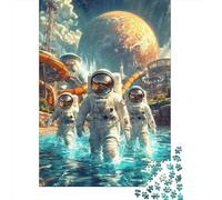 Astronauta Exploración Espacial Puzzle de 1000 Piezas Papel Adultos Agua Planeta Ciudad Futurista Juego de Puzzle 1000 Piezas Relajación Decoración Familiar 38x26cm/1000pcs