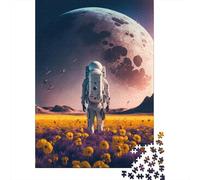 Astronauta Explorando el Espacio Puzzle de 1000 Piezas Cartón para Adultos Paisaje Lunar Surrealista Relajación Actividad Familiar 38x26cm/1000pcs