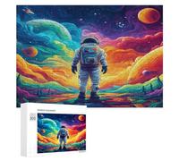 Astronauta Flota en el Espacio Puzzle 300 Piezas Decorativo Hogar Universo Espacial Obra De Arte Rompecabezas 3D para Familia DIY Creativo Desafío Intelectual Aliviar Estrés 300 PCS