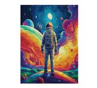 Astronauta Flota en el Espacio Puzzle 500 Piezas Colorido Moderno Universo Espacial Rompecabezas para Adultos Obra De Arte Familiar Estera Portátil DIY Creativo 500 PCS