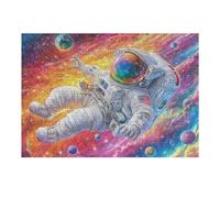 Astronauta Galaxia Colorida Puzzles 300 Piezas Desafío Nivel Difícil Tiempo Feliz Rompecabezas para Adultos Aliviar Estrés Decoración Hogar DIY Moderno Portátil 300 PCS