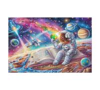 Astronauta Galaxia Lectura Puzzle 1000 Piezas Colorido Vibrante Rompecabezas para Adultos Obra De Arte Familiar Estera Portátil DIY Creativo 1000 PCS