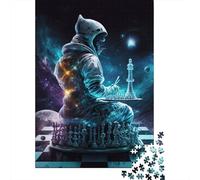 Astronauta Jugando Ajedrez Puzzle de 1000 Piezas Puzzle para Adultos Cartón Espacio Ciencia Ficción Relajante Concentración Decoración Regalo 52x38cm/1000pcs