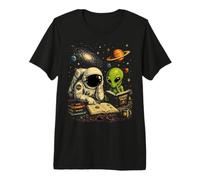 Astronauta Lectura Libro Alien Luna Astronomía Espacial Galaxia Camiseta Premium