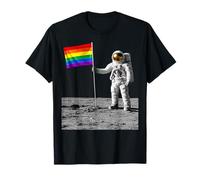 Astronauta Luna Landing Bandera del Orgullo Gay Divertida Historia Retro Camiseta