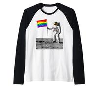 Astronauta Luna Landing Bandera del Orgullo Gay Divertida Historia Retro Camiseta Manga Raglan