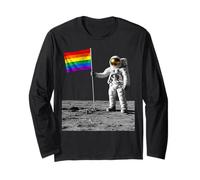 Astronauta Luna Landing Bandera del Orgullo Gay Divertida Historia Retro Manga Larga