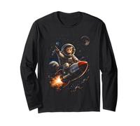 Astronauta Monkey Rocket Funny Space Explorer Retro Sci Fi Manga Larga
