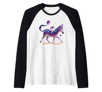 Astronauta Monta Cebra Galaxia Espacio Rayas Animal Cósmico Camiseta Manga Raglan