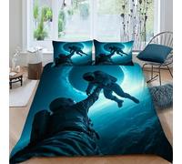 Astronauta Negro Funda Nordica Algodon 3 Piezas 3D Impresa Starry Sky Theme con Cremallera Y Funda De Almohada King（220x240cm） 100% Microfibra Ropa De Cama
