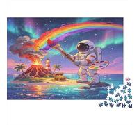 Astronauta Pintando Arcoíris Puzzle de 1000 Piezas Cartón para Adultos Escena de Volcán Nocturno Juego de Puzzle 1000 Piezas Relajación Familiar Decoración Regalo 38x26cm/1000pcs