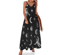 Astronauta, Planeta, Luna, Universo Estrella Lindos Gatitos Naranjas y Negros Vestido Largo Informal Bohemio sin Mangas para Mujer Vestido Hawaiano de Tirantes Finos