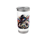 Astronauta Sosteniendo Planetas Tierra Astronomía Ciencia Espacio Vaso térmico de acero inoxidable de doble pared