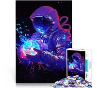 Astronauta sosteniendo un orbe Brillante Rompecabezas de 1000 Piezas para Adultos Juego desafiante con póster a Juego y Hoja de Trivia 38x26cm
