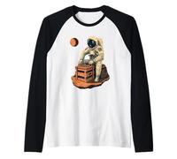 Astronauta Vintage Jugando Ajedrez Retro Sci Fi Ilustración Camiseta Manga Raglan