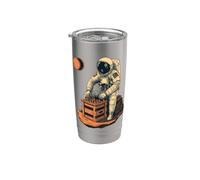 Astronauta Vintage Jugando Ajedrez Retro Sci Fi Ilustración Vaso térmico de acero inoxidable de doble pared