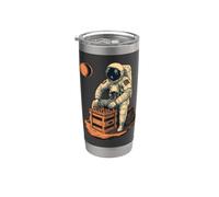 Astronauta Vintage Jugando Ajedrez Retro Sci Fi Ilustración Vaso térmico de acero inoxidable de doble pared