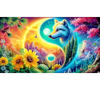 Astronauta-with-Rainbow-Wings-Flying-Over-Christmas-Village Rompecabezas para Adultos: 1000 Piezas de Cartón Reciclado - Decoración 38x26cm/1000pcs