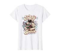 Astronauta y Oso de Peluche cósmico galáctico en el Espacio, Galaxia Camiseta gráfica económica, Mujer, Blanco, M