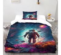 astronautaa Juego De Cama Tamaño Elegant Comfort Lujoso Universo Brillante Bedding Funda De Edredón 2 Piezas -Incluye 1 Fundas De Almohada(50 * 75),Single(135x200cm)