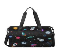 Astronautas del espacio exterior Bolsa de gimnasio deportiva Bolsa de lona ligera de entrenamiento Bolsa de fin de semana Bolsa de viaje para hombres y mujeres (planeta dibujos animados negro),