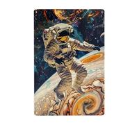 Astronautas Escapando De La Gravedad Metal Cartel Divertida Carteles De Pared De Metal Vintage Letrero De Estaño para Cafetería Cerveza Jardín 20X30Cm