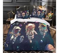 Astronautas flotando Impresión 3D 3 piezas funda de edredón Aventura espacial de dibujos animados funda de colchón microfibra morbida antiácaros para bebés adolescentes mujeres Super king（260x220cm）