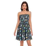 Astronauts Aliens Star - Vestido de verano para escapada de fin de semana con corpiño fruncido, transpirable, modal, Astronauts Aliens Star Negro, XXL