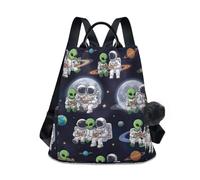 Astronauts Green Aliens Starry Fashion - Mochila antirrobo para mujer, poliéster, estampado elegante, viajes, compras, 17 L