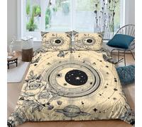 Astronomía Retro Funda Nórdica Impresión 3D Microfibra Decoración Dormitorio Juego de Cama Celestial Floral Suave Transpirable Regalo Hogar Super King（260x220cm）