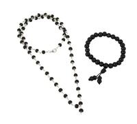 Astrotalk Combo de pulsera y malai Karungali con tapa de plata | Madera de ébano negro original | Protección del Señor Murugan, limpieza de aura y equilibrio energético | Regalo espiritual ideal para