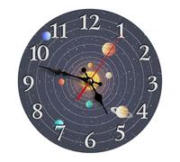 astylishome Reloj de jardín con diseño de planeta, sistema solar, redondo, silencioso, sin tictac, funciona con pilas, pintura artística para dormitorio, sala de estar, escuela, decoración del hogar