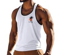 Asual - Chaleco de verano para hombre, camiseta sin mangas de ajuste holgado, camiseta hawaiana estampada para gimnasio, gimnasio, fitness, culturismo, musculación, entrenamiento, camiseta de cuello