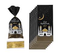Asudaro 100 bolsas de regalo de Eid Mubarak para fiestas, bolsas de regalo de plástico para Ramadán, regalos con corbatas, cajas de bricolaje para Ramadán Eid, regalos para invitados, bolsas de papel