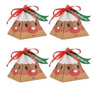 Asudaro 50 Stück Weihnachts Süßigkeiten Boxeln,Asudaro Geschenk Boxen Dreieckige Weihnachten Süßigkeiten Box Elchgesicht/Schneemann/Alter Mann/Jungge-Muster Box für Geburtstag Feiertag Hochzeit Typ 04