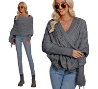 Asudaro Bufanda de punto con mangas para mujer, suéter de invierno, suéter envolvente, bufanda de punto multifuncional, bufanda de moda, poncho, bufanda, estola, monocolor, abrigo, gris, Talla única
