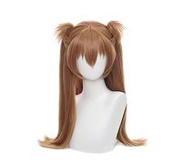 Asuka Langley Soryu Cosplay Pelucas Largas Naranja con 2 Clips de cola de caballo Pelo Artificial Resistente al Calor Anime Peluca + Gorro de Peluca