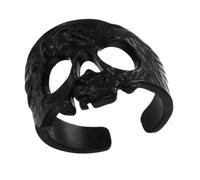 Asukohu Anillos de máscara vintage negros tailandeses plateados con calaveras, joyas góticas ajustables para fiestas de Halloween y atuendos diarios. Hecho de aleación negra con motivos de calavera