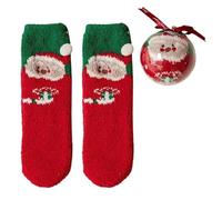 Asukohu Calcetines cálidos de felpa con temática navideña de forro polar coral con bolas para decoración de celebración familiar, patrón de Papá Noel, pantuflas de Navidad, h, Talla única