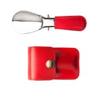 Asukohu Calzador plegable de acero inoxidable con estuche de almacenamiento, mango de piel sintética, herramienta de elevación de viaje para oficina en casa, asistente ligero, Red, Talla única