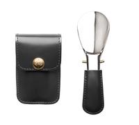 Asukohu Calzador plegable de acero inoxidable con estuche de almacenamiento, mango de piel sintética, herramienta de elevación de viaje para oficina en casa, asistente ligero, Black, Talla única