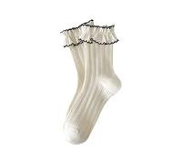 Asukohu Dulce Encaje Volantes Turn Puños Calcetines Para Mujer Estilo Vintage Negro Blanco Borde Volantes Algodón Punto acanalado Princesas Tobillo Centro Para Mujer, Encaje blanco, A