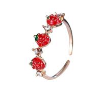 Asukohu Elegantes diseños de fresas con circonita cúbica, ajustable, de metal resistente, para mejor amiga o novia, nudillos ajustables, talla única, como se describe, como se describe