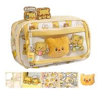 Asukohu Estuche de dibujos animados con calcomanías de oso para notas, llavero de papel, abrazadera de papel, bolsa de gran capacidad para niños y niñas, estuche de gran capacidad, c
