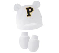 Asukohu Gorras para recién nacidos con guantes de prevención de arañazos, gorro suave y elástico para bebé y guantes protectores para uso diario de 0 a 2 meses, Letra P, Talla única