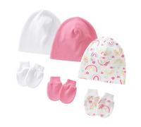 Asukohu Juego de 3 gorros para bebé recién nacidos, sombrero fetal de moda, sombrero de moda sin ala, gorro de moda con guantes suaves antiagarre, guantes transpirables para recién nacidos y fundas