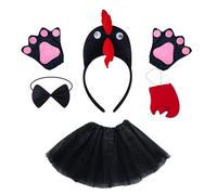Asukohu Juego de aros de pelo de animal, disfraz de pollo, guantes, corbatín, cola, diademas, diadema de pollo, aro para el pelo, disfraz de animal, cosplay, guantes y falda de moño