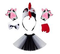 Asukohu Juego de aros de pelo de animal, disfraz de pollo, guantes, corbatín, cola, diademas, diadema de pollo, aro para el pelo, disfraz de animal, cosplay, guantes y falda de moño