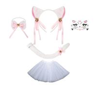 Asukohu Juego de disfraz de gato de 3/4/5 piezas, disfraz de Halloween, cosplay, fiesta, accesorios, orejas de gato, diadema, corbatín, cola, tutú, calcomanías para la cara para niños